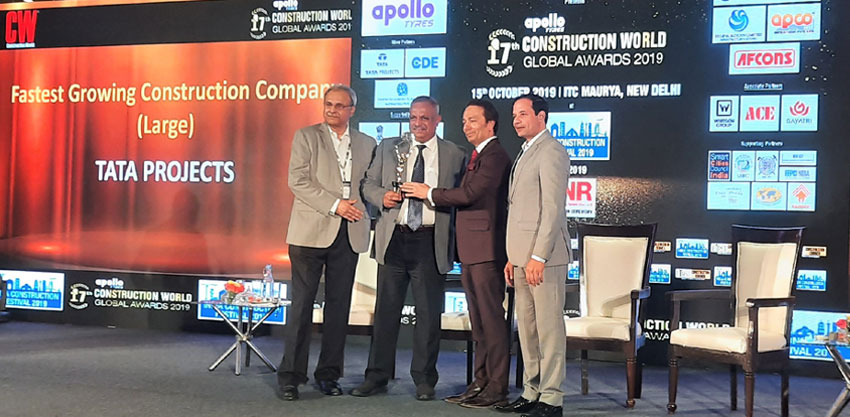 Vivek Gautam, chief operating officer, core infrastructure, Tata Projects, receiving the award for 'fastest growing construction company'